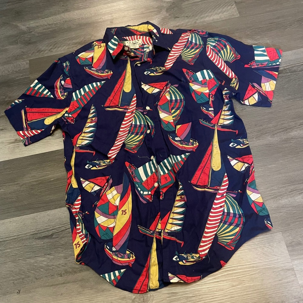 Arrow Collection Mens Large Sailboat Nautical Print Cotton Short Sleeve Shirt